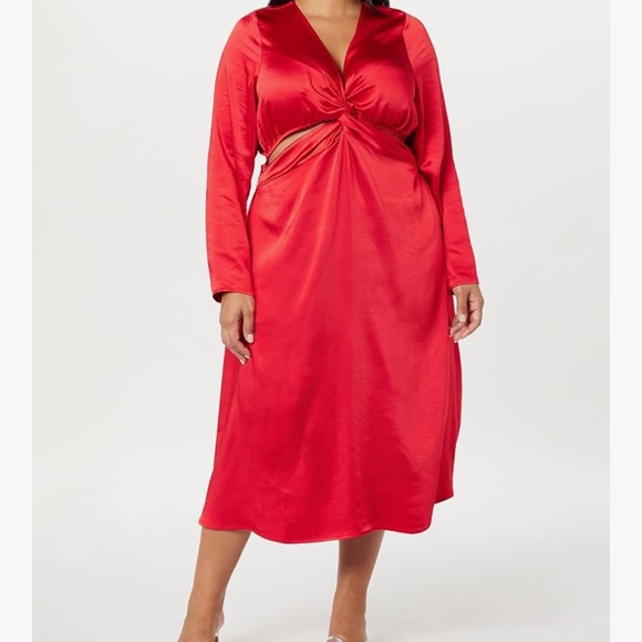 The Drop Elegant Red Satin Dress - Picture 4 of 5